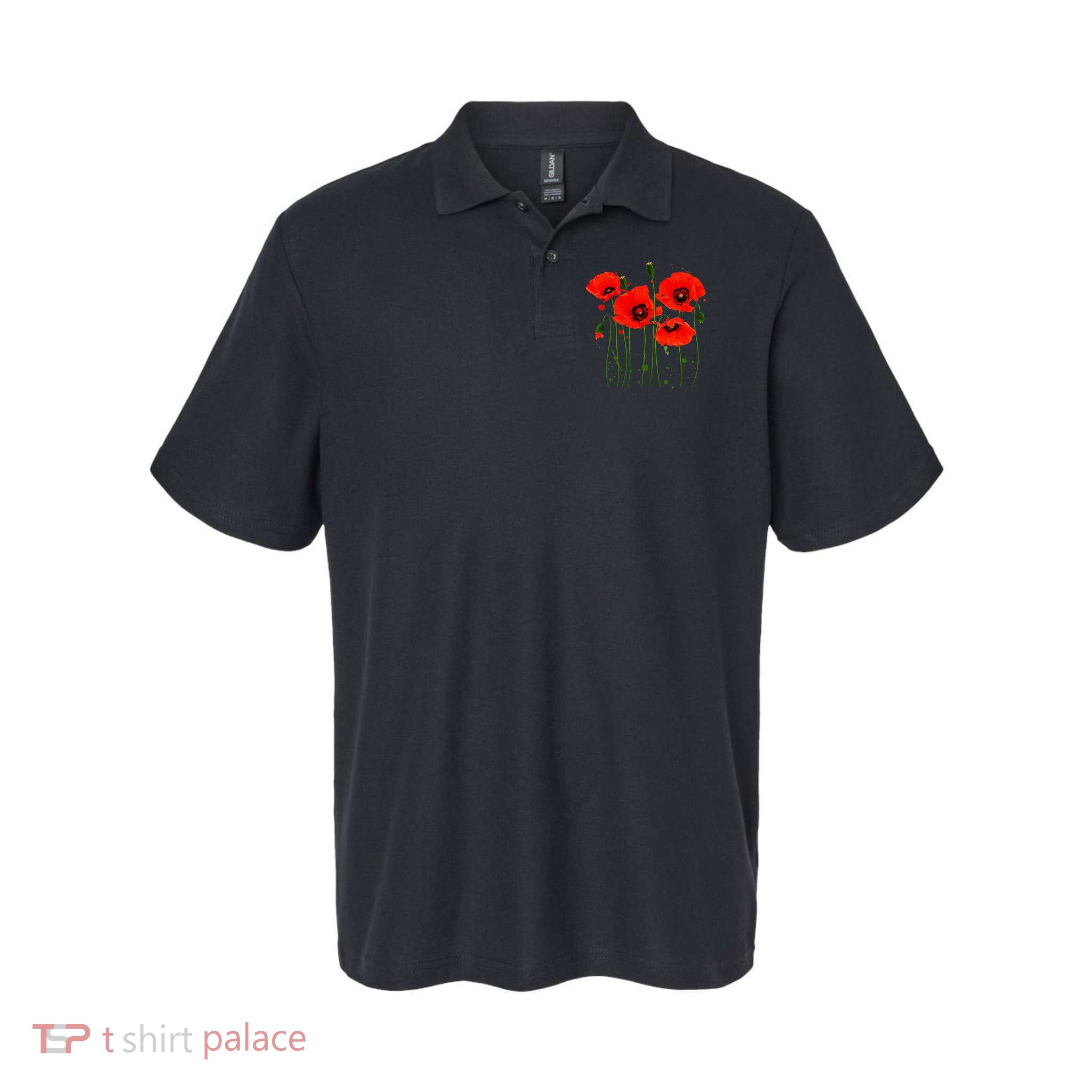 Watercolor Red Poppy Flower Gardening Plants Lover Gift Polo