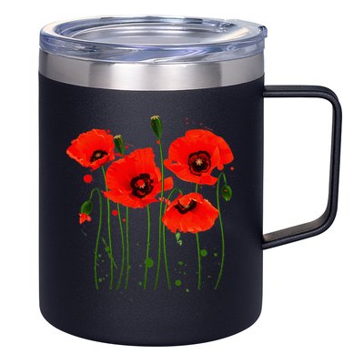 Watercolor Red Poppy Flower Gardening Plants Lover Gift 12oz Stainless Steel Coffee Mug