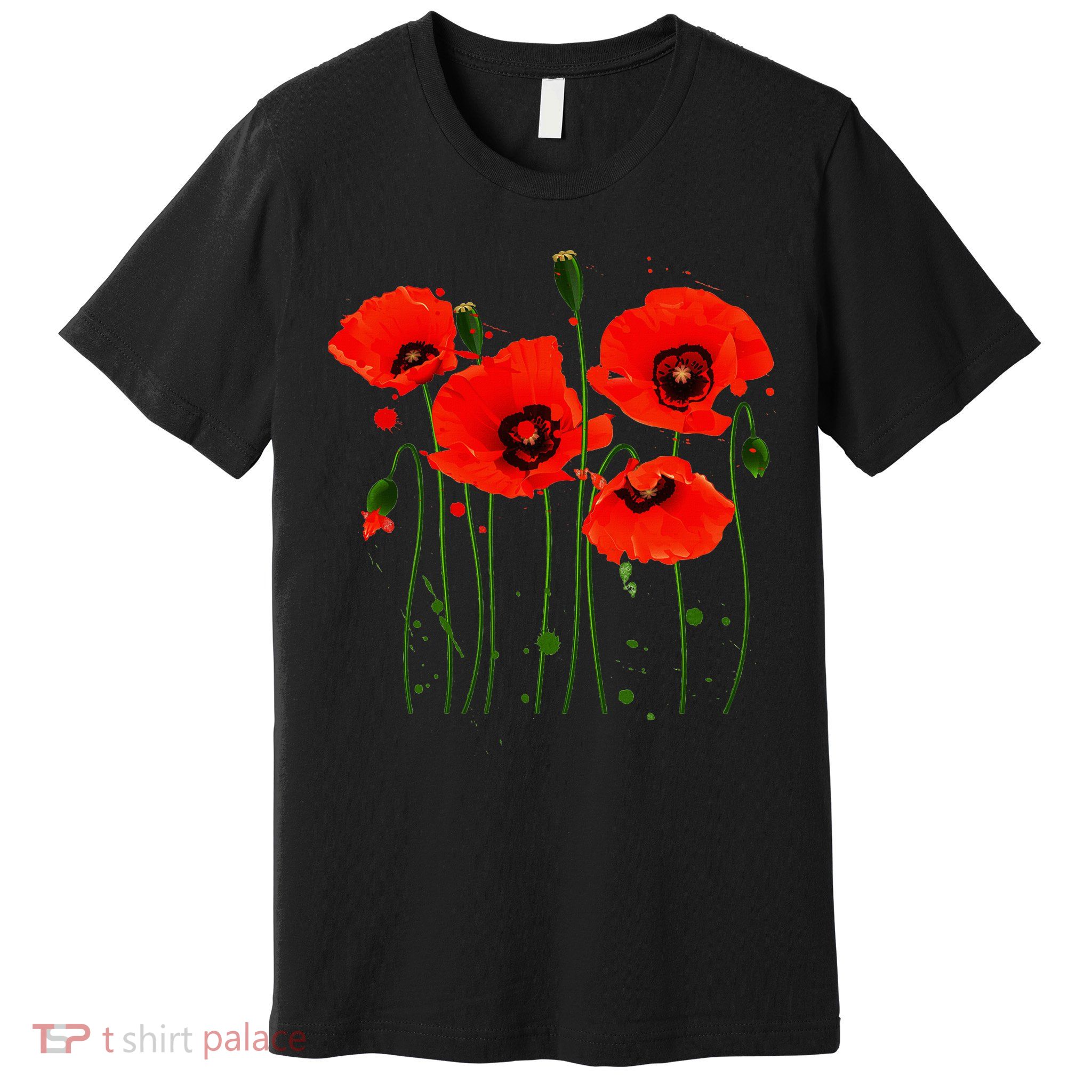 Watercolor Red Poppy Flower Gardening Plants Lover Gift Premium T-Shirt