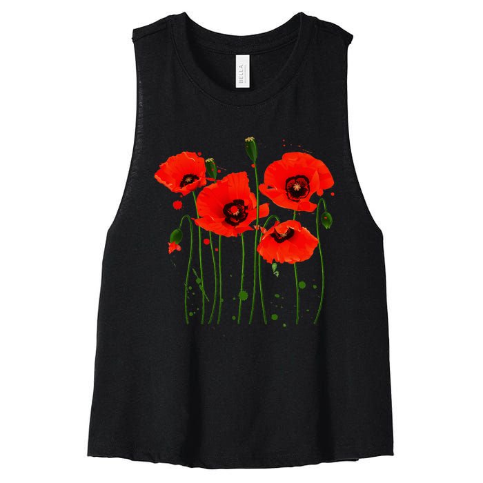 Watercolor Red Poppy Flower Gardening Plants Lover Gift Women's Racerback Cropped Tank