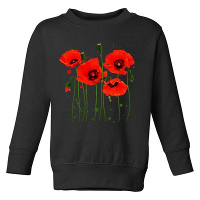 Watercolor Red Poppy Flower Gardening Plants Lover Gift Toddler Sweatshirt