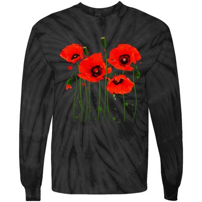 Watercolor Red Poppy Flower Gardening Plants Lover Gift Tie-Dye Long Sleeve Shirt