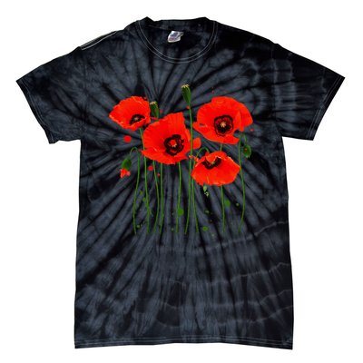 Watercolor Red Poppy Flower Gardening Plants Lover Gift Tie-Dye T-Shirt