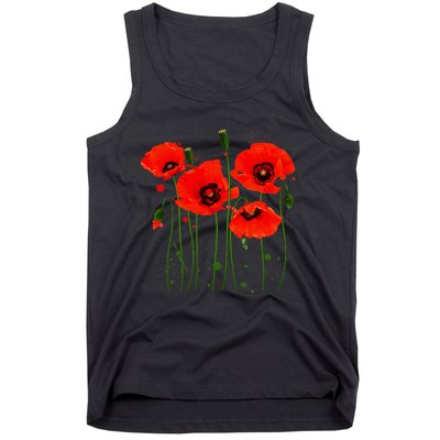 Watercolor Red Poppy Flower Gardening Plants Lover Gift Tank Top