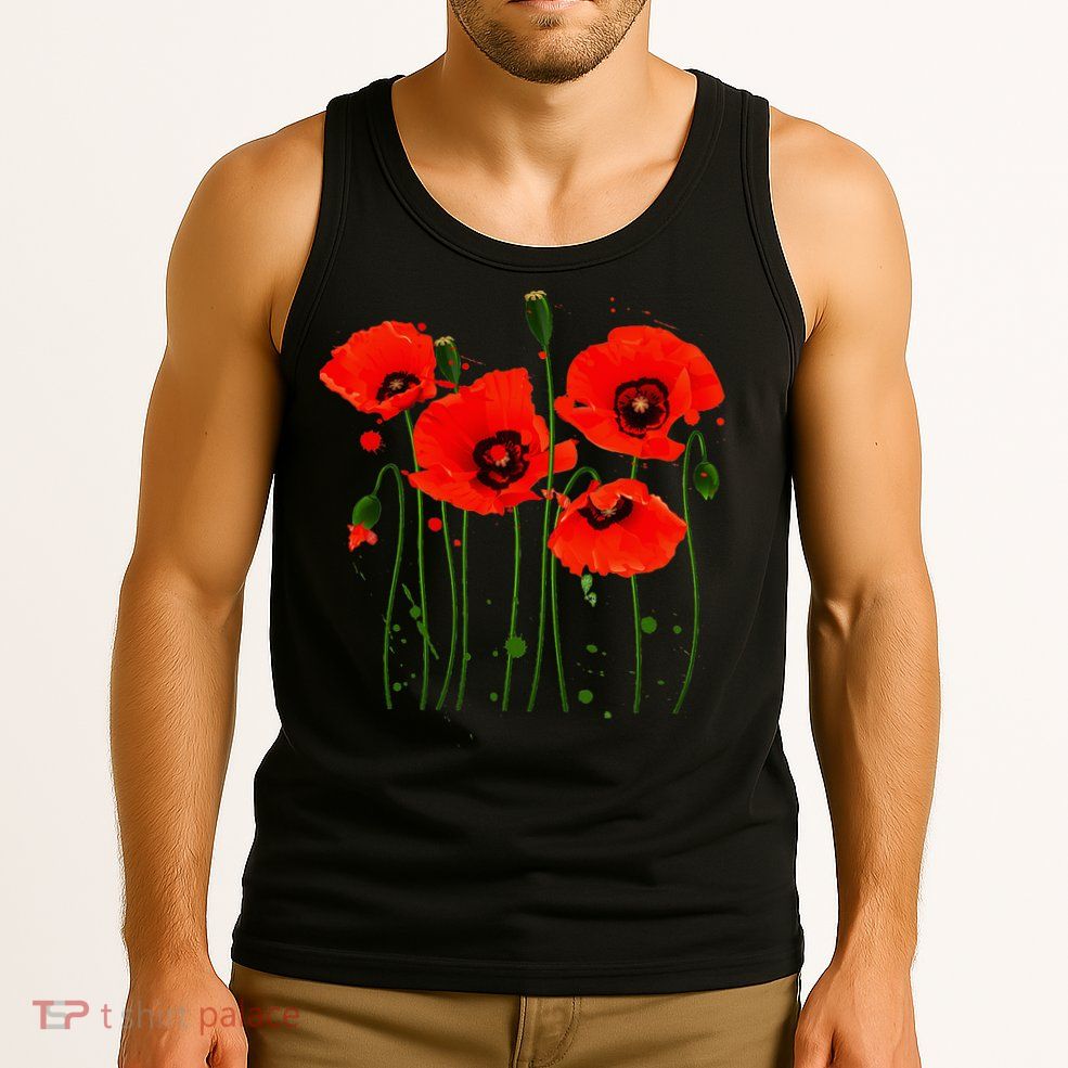 Watercolor Red Poppy Flower Gardening Plants Lover Gift Tank Top