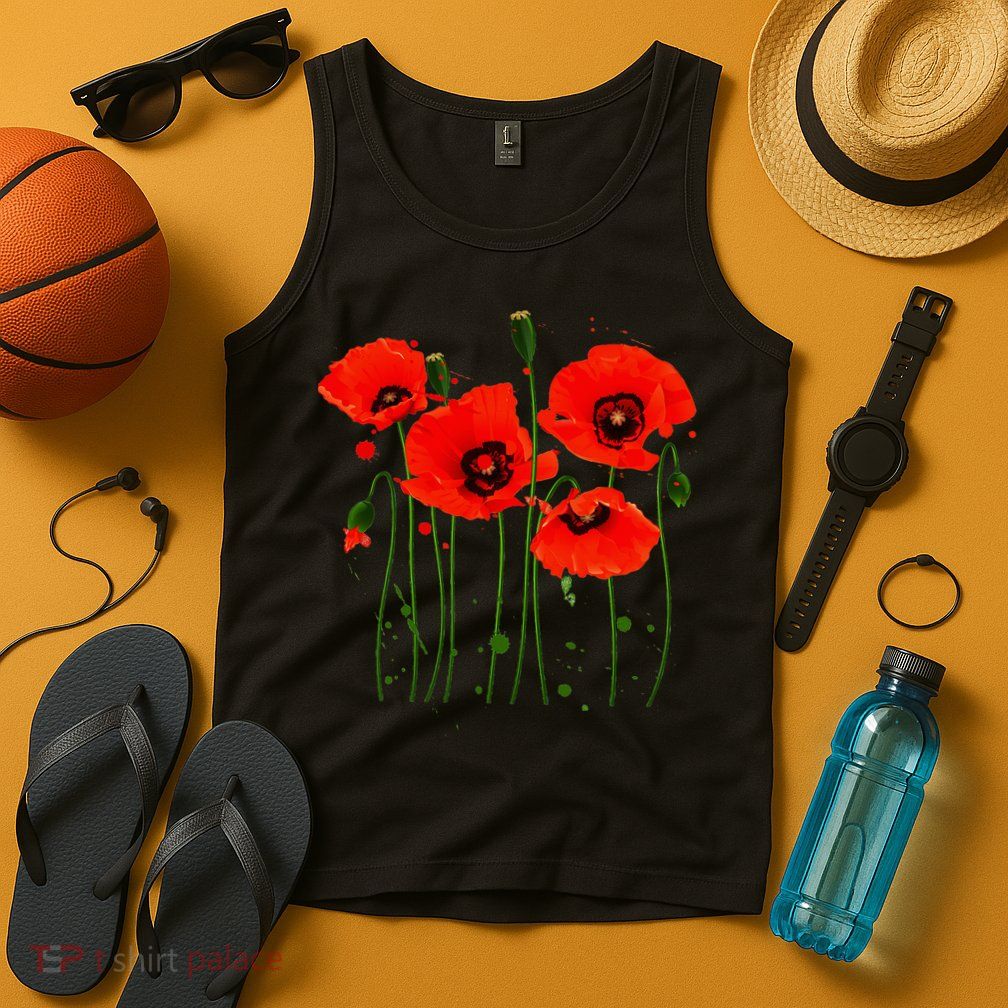 Watercolor Red Poppy Flower Gardening Plants Lover Gift Tank Top