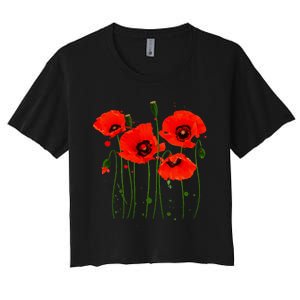 Watercolor Red Poppy Flower Gardening Plants Lover Gift Women's Crop Top Tee