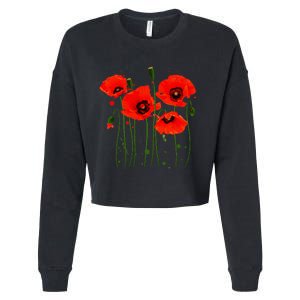 Watercolor Red Poppy Flower Gardening Plants Lover Gift Cropped Pullover Crew