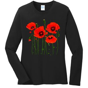 Watercolor Red Poppy Flower Gardening Plants Lover Gift Ladies Long Sleeve Shirt