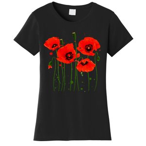 Watercolor Red Poppy Flower Gardening Plants Lover Gift Women's T-Shirt