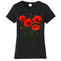 Watercolor Red Poppy Flower Gardening Plants Lover Gift Women's T-Shirt