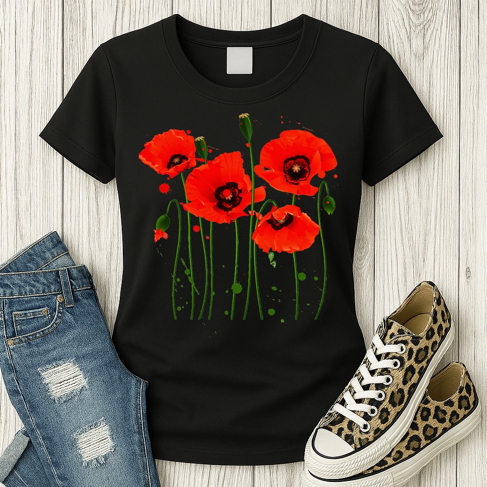 Watercolor Red Poppy Flower Gardening Plants Lover Gift Womens T-Shirt