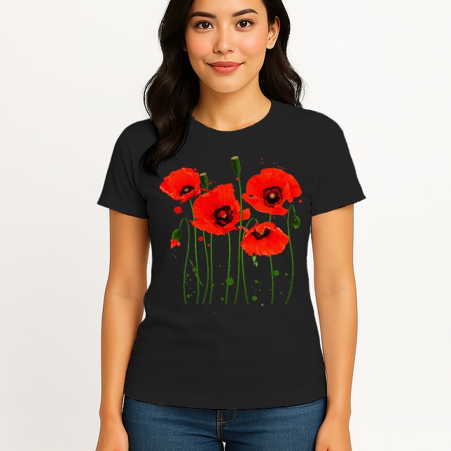 Watercolor Red Poppy Flower Gardening Plants Lover Gift Womens T-Shirt