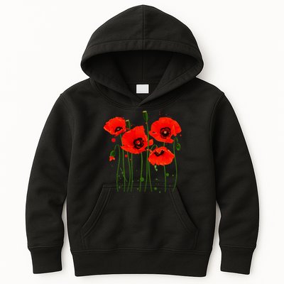 Watercolor Red Poppy Flower Gardening Plants Lover Gift Kids Hoodie