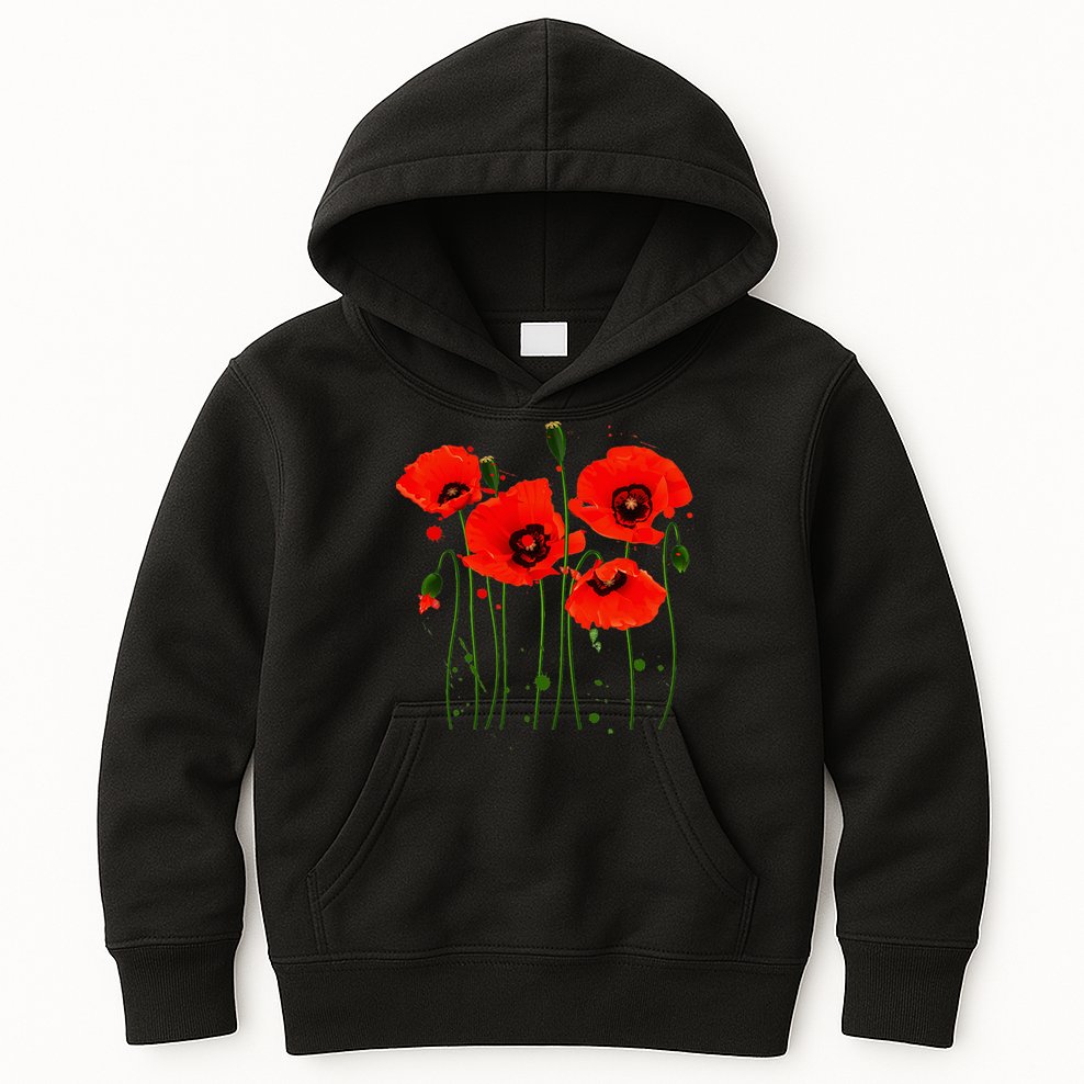 Watercolor Red Poppy Flower Gardening Plants Lover Gift Kids Hoodie