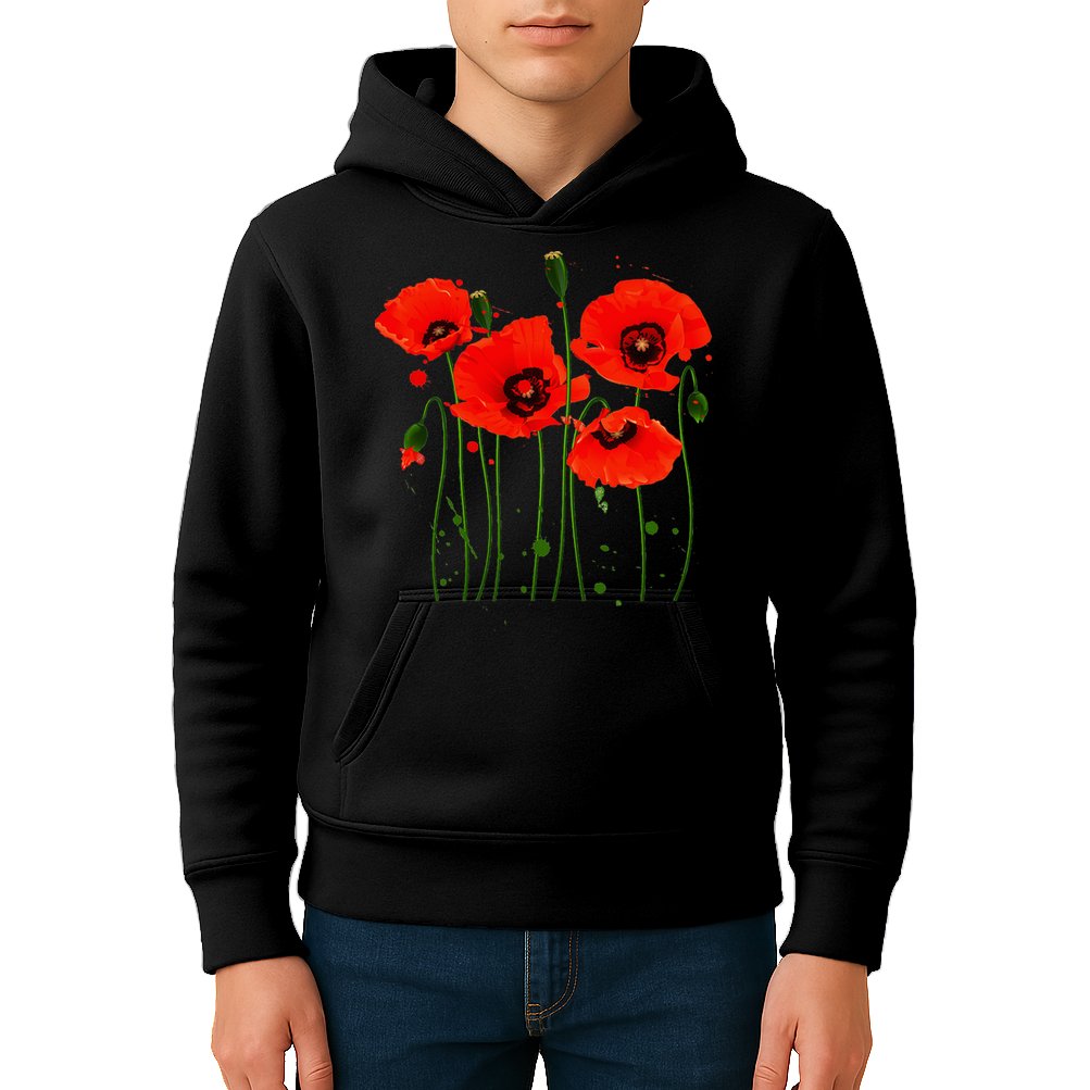 Watercolor Red Poppy Flower Gardening Plants Lover Gift Kids Hoodie