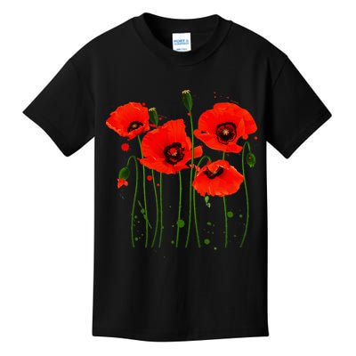 Watercolor Red Poppy Flower Gardening Plants Lover Gift Kids T-Shirt