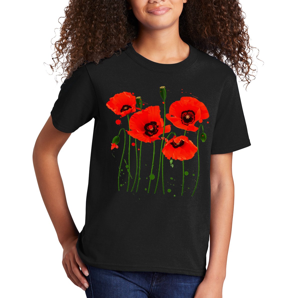 Watercolor Red Poppy Flower Gardening Plants Lover Gift Kids T-Shirt