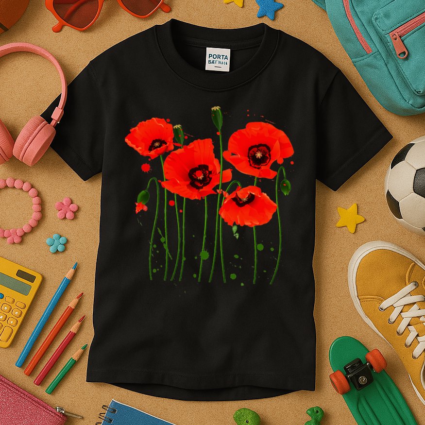Watercolor Red Poppy Flower Gardening Plants Lover Gift Kids T-Shirt