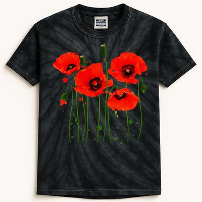 Watercolor Red Poppy Flower Gardening Plants Lover Gift Kids Tie-Dye T-Shirt