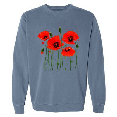 Watercolor Red Poppy Flower Gardening Plants Lover Gift Garment-Dyed Sweatshirt