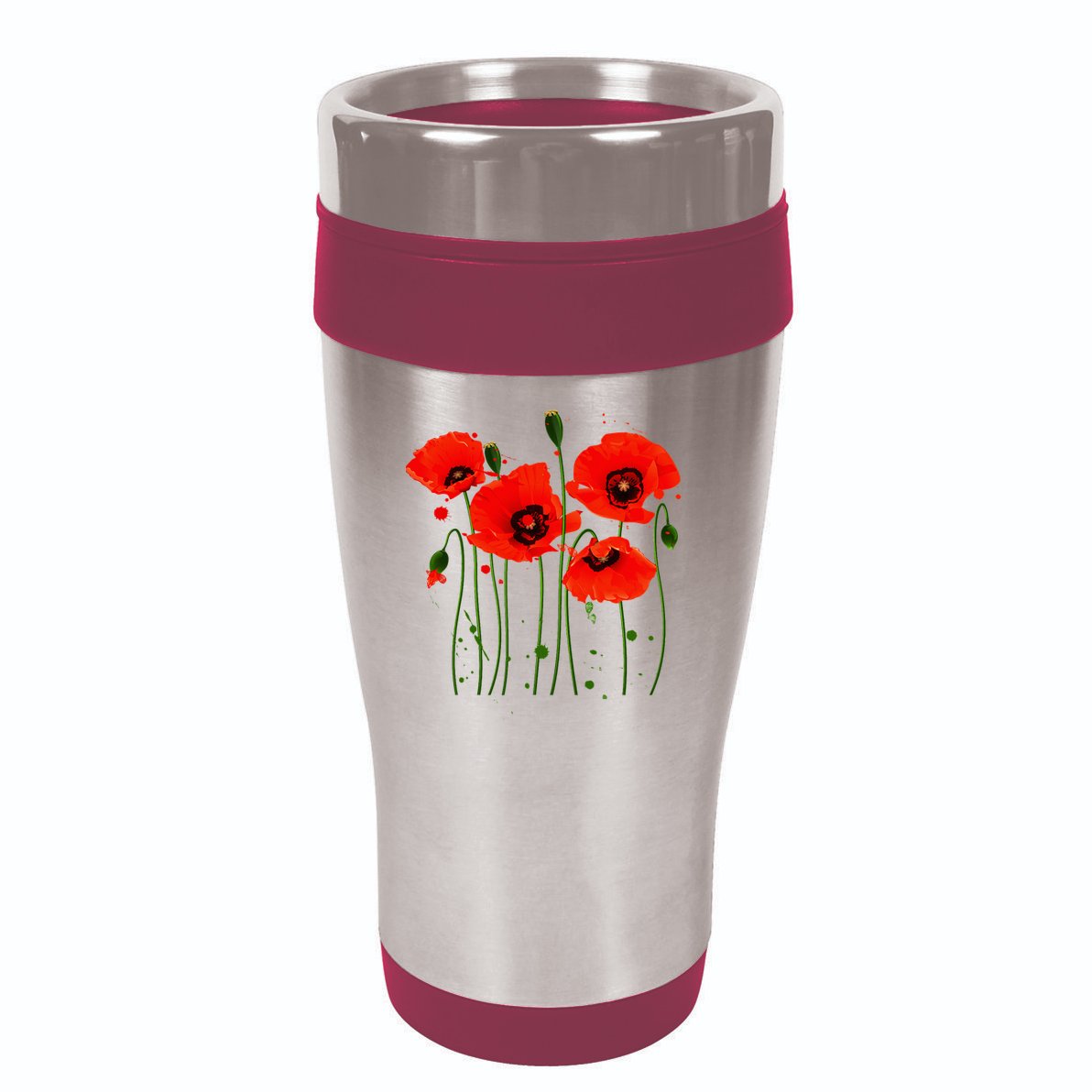 Watercolor Red Poppy Flower Gardening Plants Lover Gift 16oz Travel Tumbler