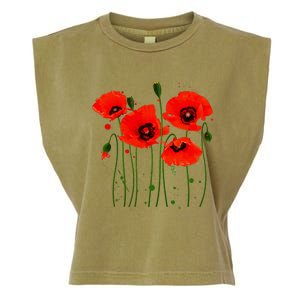 Watercolor Red Poppy Flower Gardening Plants Lover Gift Garment-Dyed Women's Muscle Tee