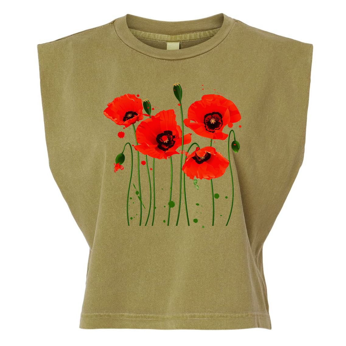 Watercolor Red Poppy Flower Gardening Plants Lover Gift Garment-Dyed Women's Muscle Tee