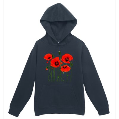 Watercolor Red Poppy Flower Gardening Plants Lover Gift Urban Pullover Hoodie