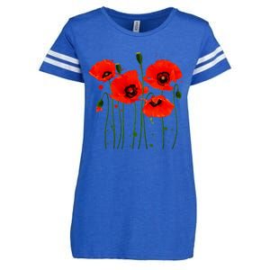 Watercolor Red Poppy Flower Gardening Plants Lover Gift Enza Ladies Jersey Football T-Shirt