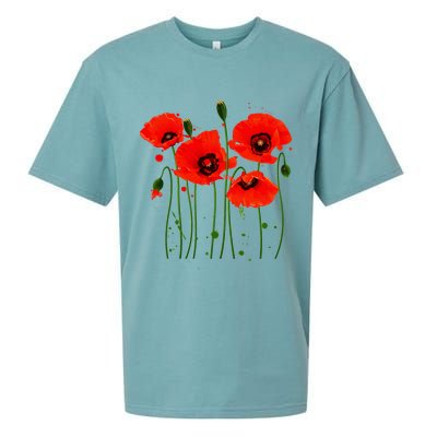 Watercolor Red Poppy Flower Gardening Plants Lover Gift Sueded Cloud Jersey T-Shirt