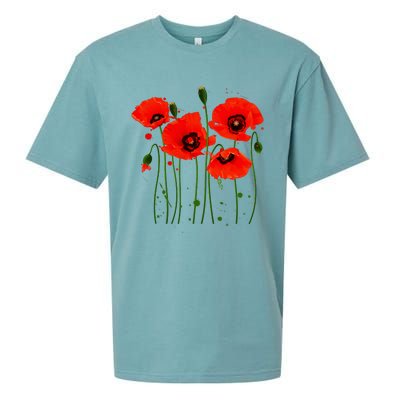 Watercolor Red Poppy Flower Gardening Plants Lover Gift Sueded Cloud Jersey T-Shirt