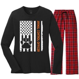 Wildlife Rescue Patrol Animal Control Rescue Officer US Flag Women's Long Sleeve Flannel Pajama Set 