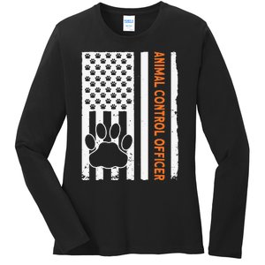 Wildlife Rescue Patrol Animal Control Rescue Officer US Flag Ladies Long Sleeve Shirt