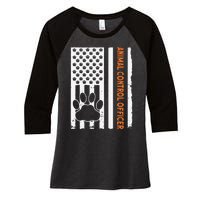 Wildlife Rescue Patrol Animal Control Rescue Officer US Flag Women's Tri-Blend 3/4-Sleeve Raglan Shirt