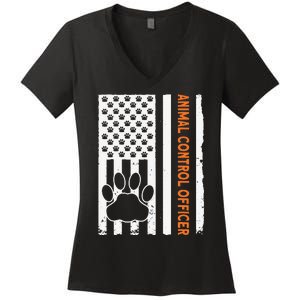 Wildlife Rescue Patrol Animal Control Rescue Officer US Flag Women's V-Neck T-Shirt