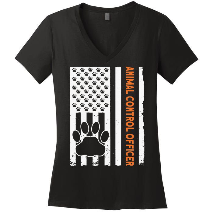 Wildlife Rescue Patrol Animal Control Rescue Officer US Flag Women's V-Neck T-Shirt