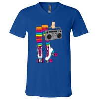 Womens Retro Rollerskates 80's Roller Disco Skating Girl Gift V-Neck T-Shirt