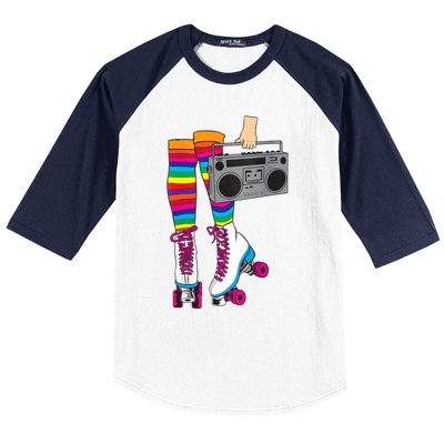 Womens Retro Rollerskates 80's Roller Disco Skating Girl Gift Baseball Sleeve Shirt