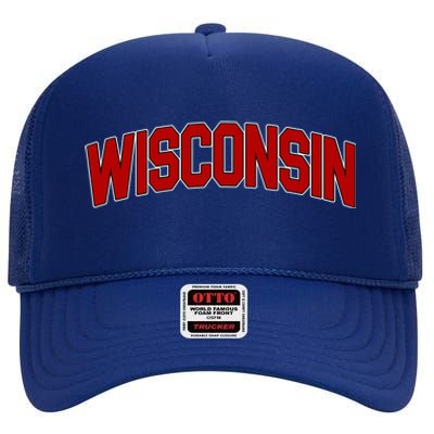 Wisconsin Retro State High Crown Mesh Back Trucker Hat