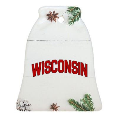 Wisconsin Retro State Ceramic Bell Ornament