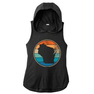 Wisconsin Retro Sunset State Ladies PosiCharge Tri-Blend Wicking Draft Hoodie Tank