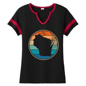 Wisconsin Retro Sunset State Ladies Halftime Notch Neck Tee