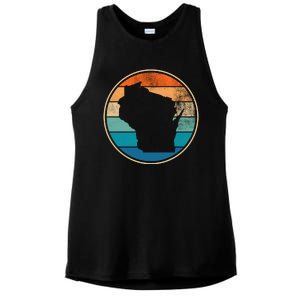 Wisconsin Retro Sunset State Ladies PosiCharge Tri-Blend Wicking Tank