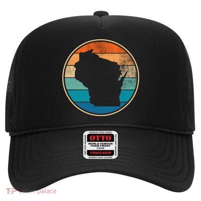 Wisconsin Retro Sunset State High Crown Mesh Back Trucker Hat