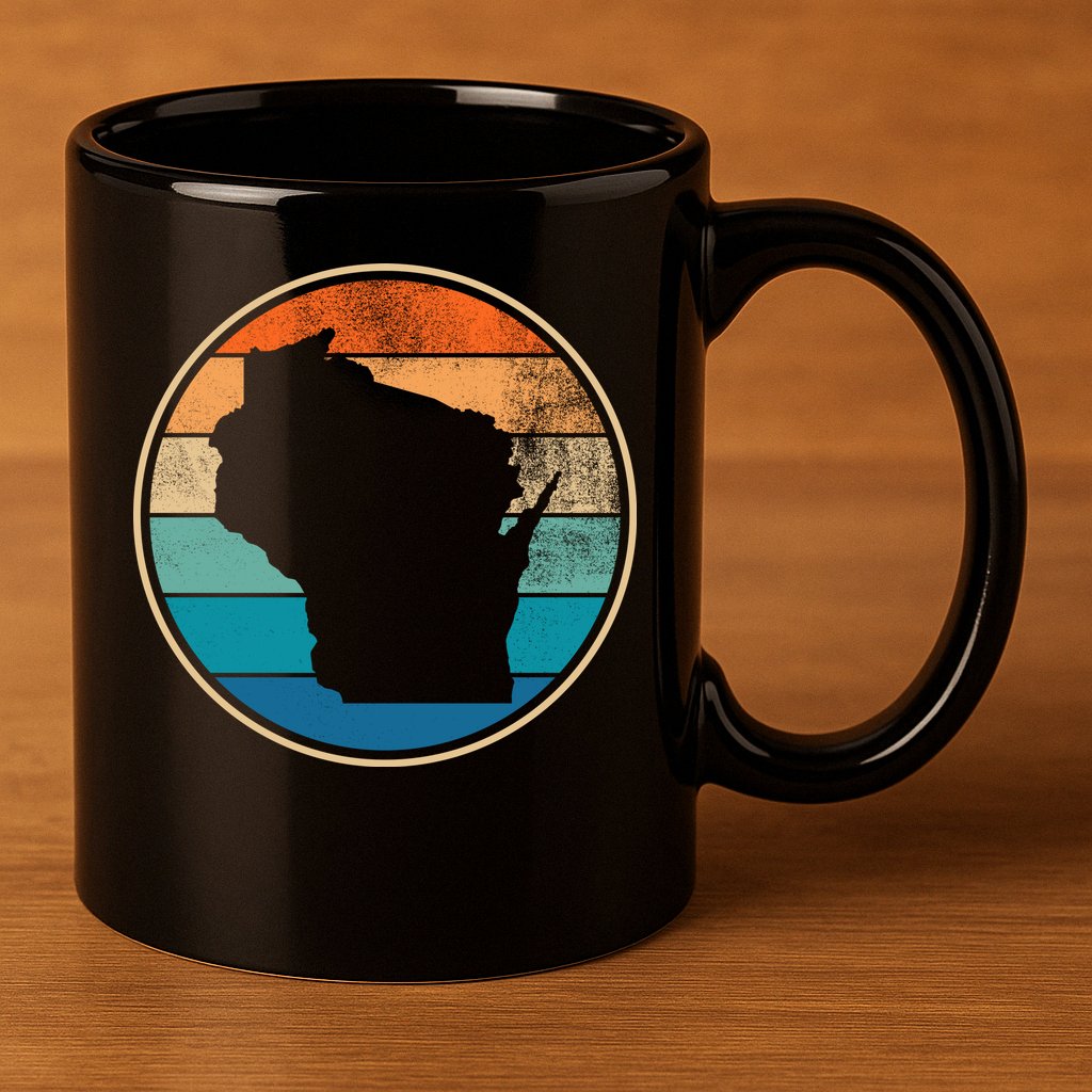 Wisconsin Retro Sunset State 11oz C Handle Ceramic Mug
