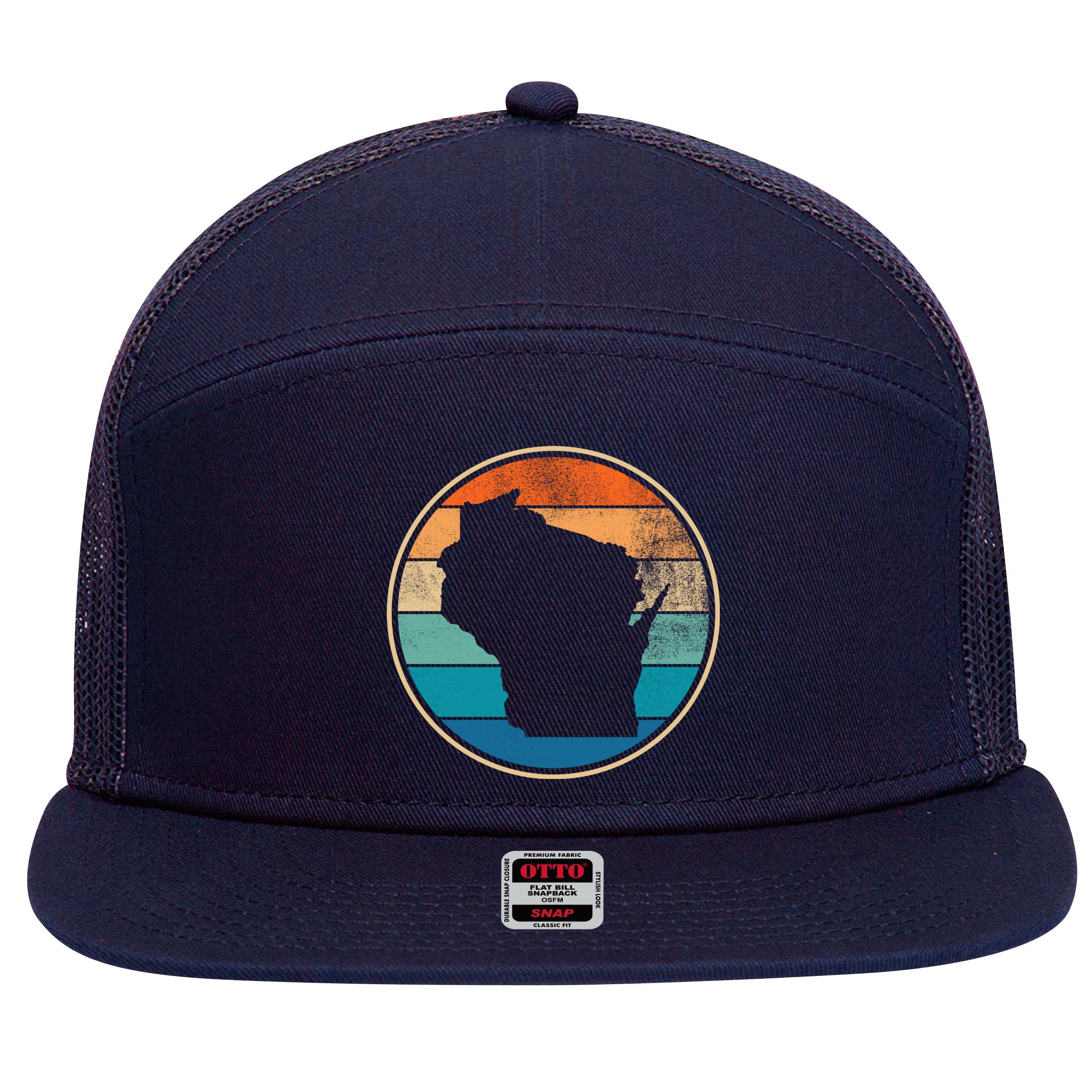 Wisconsin Retro Sunset State 7 Panel Mesh Trucker Snapback Hat