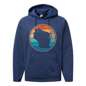 Wisconsin Retro Sunset State Performance Fleece Hoodie