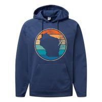 Wisconsin Retro Sunset State Performance Fleece Hoodie