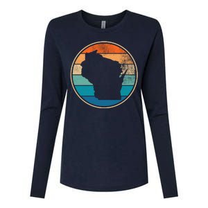 Wisconsin Retro Sunset State Womens Cotton Relaxed Long Sleeve T-Shirt